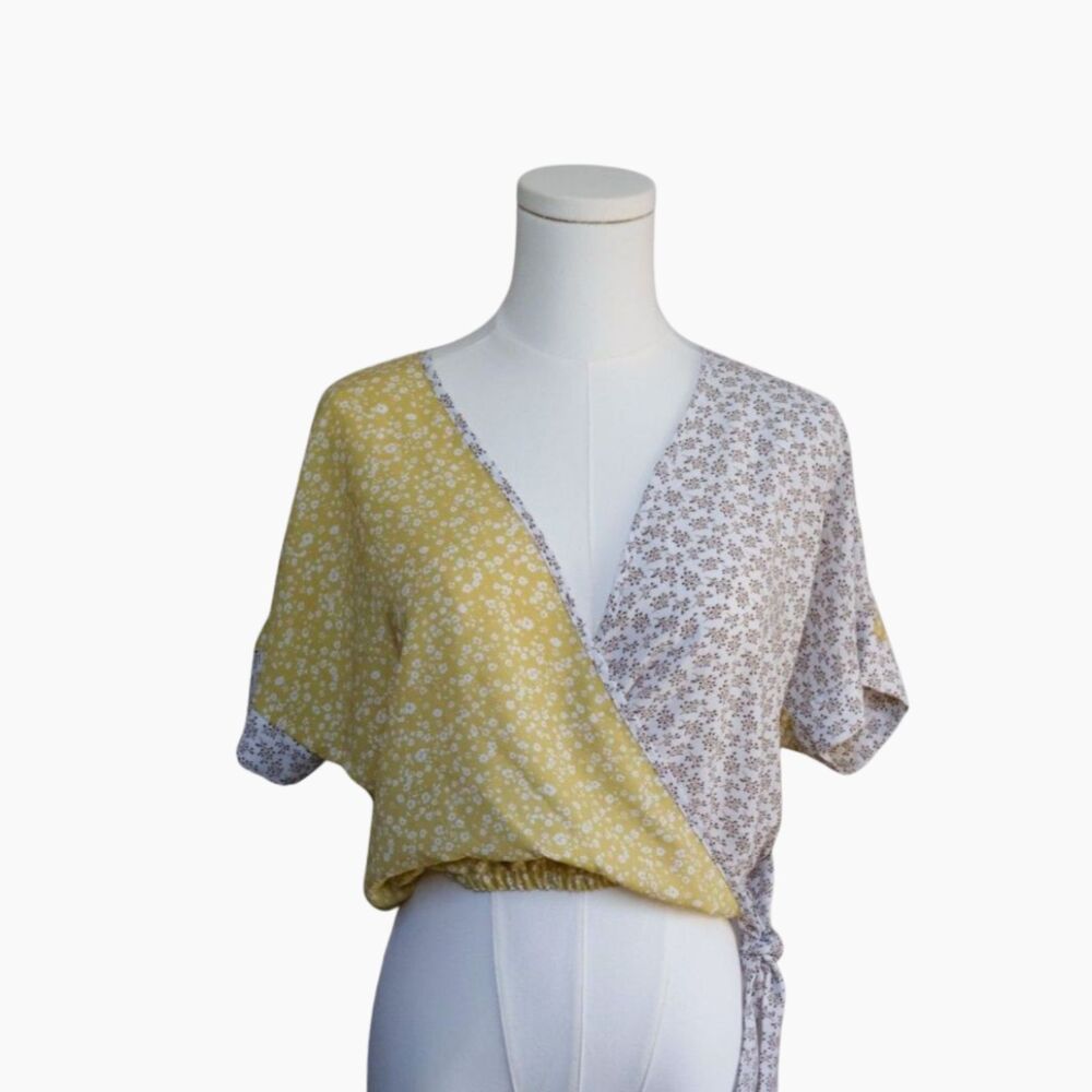 Paper Crane faux wrap Floral crop top xs